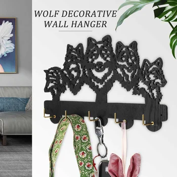

Wildlife Wolf Decorative Coat Keys Hat Bags Wall Hanger Storage Hooks Home Decor Kitchen Wooden Wall Bracket Hanging Rack