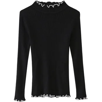 

Handmade Causal Sweater Women Warm Round Neck Fashion Pullovers Cashmere Female Ruffle Simple Female Slim Fit Knitwears KK60MY