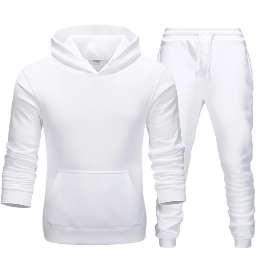 Комплект из двух предметов, модные толстовки с капюшоном, спортивная одежда, теплый спортивный костюм, спортивный костюм, толстовка с капюшоном, осенняя мужская брендовая одежда - Цвет: white