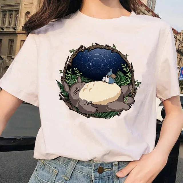 Totoro футболка Женская Топ футболки унесенная спиралью студия Ghibli Kawaii 90s