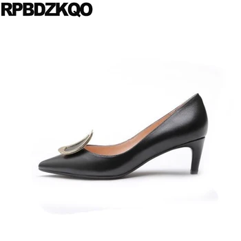 

size 4 34 retro brown 2019 medium heels genuine leather black scarpin pointed toe metal discount kitten women grey shoes pumps