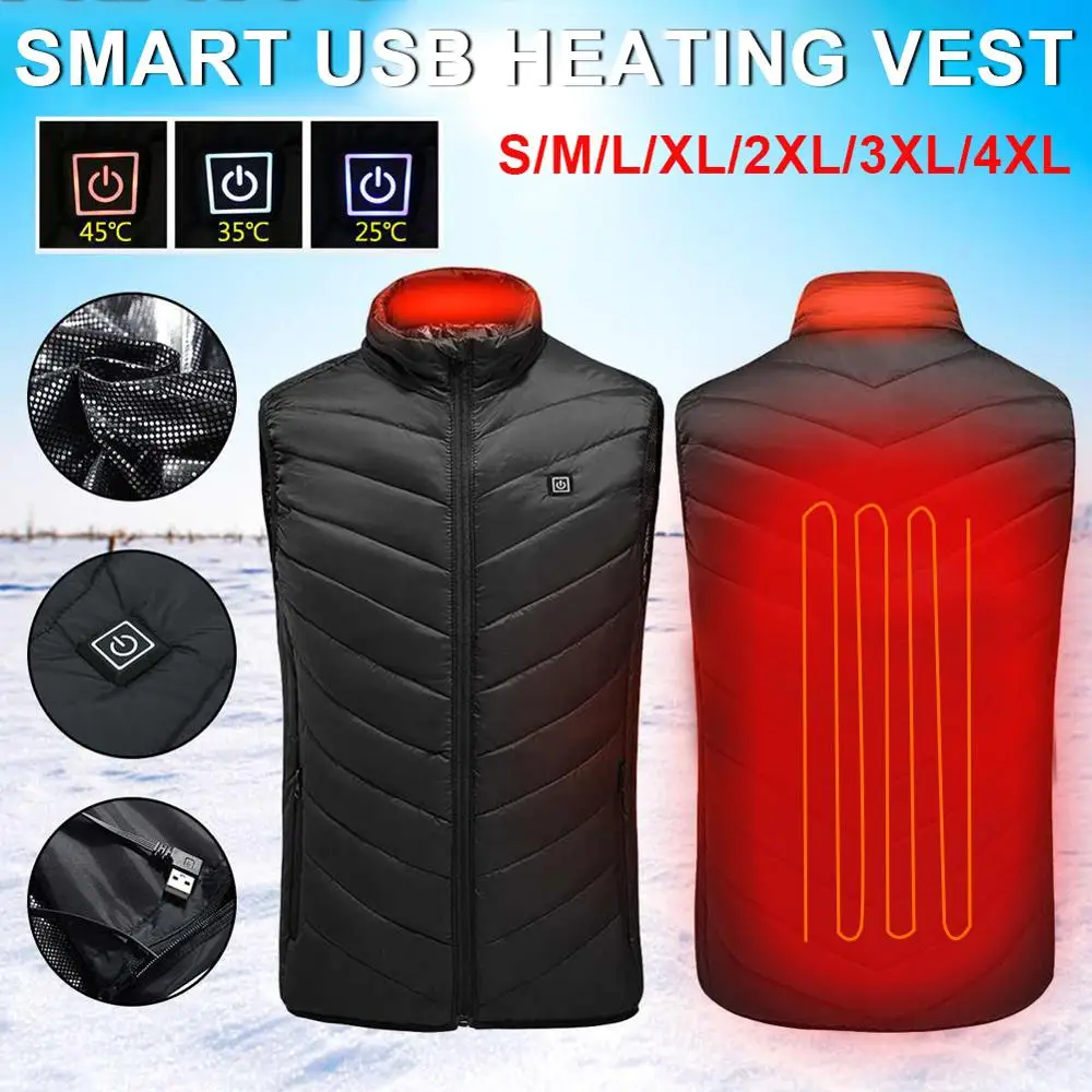 

2 Areas Heated Men's Outdoor Electric USB Heated Vest Winter Thermal Cloth Feather Camping Hiking Warm Hunting Jacket