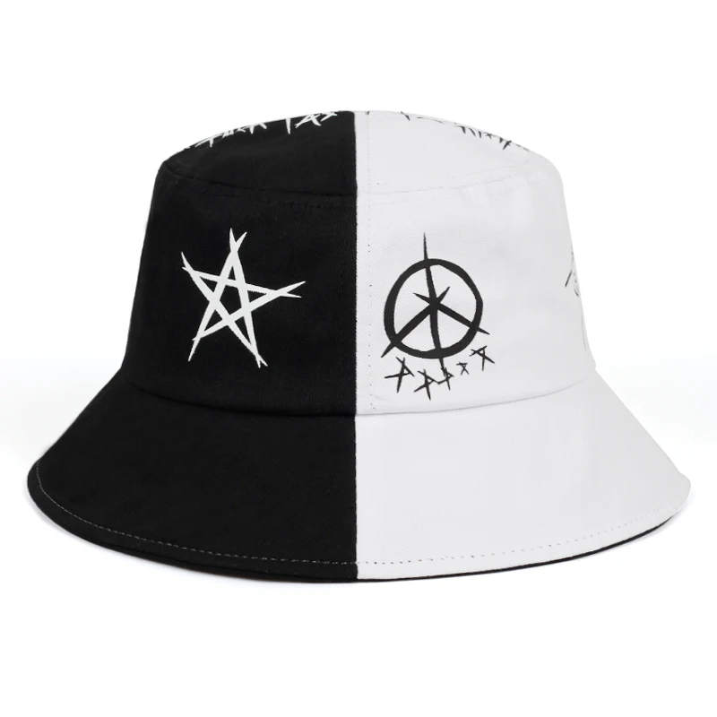 Graffiti Black and White Stitching Shade Fisherman Hat Basin Hat Street Hipsters Tide Brand Hip-hop Japanese Korean Student