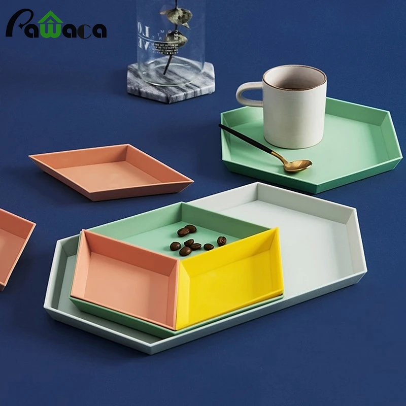 

1 Set Of 4 Snack Dish Serving Tray Platters Fruit Dessert Plate Breadfast Tray Storage Geometric Tray Removable Combination For