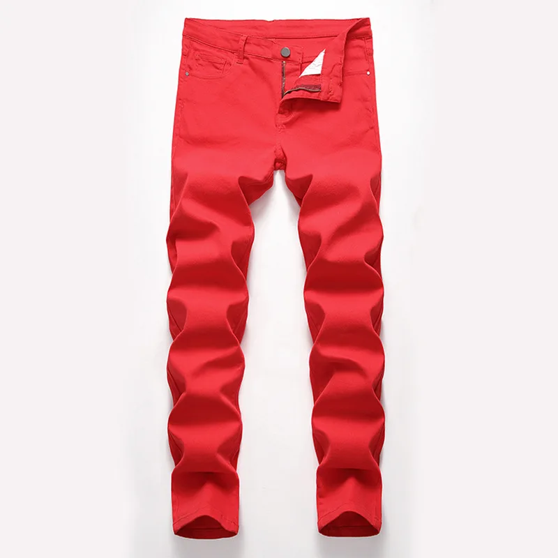 

2D European and American jeans men's high elastic jeans casual pants red large size thin section of cotton stretch jeans
