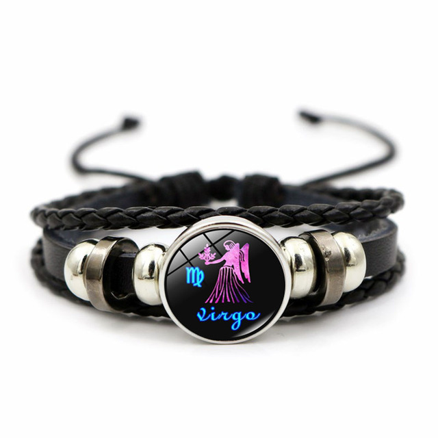 Constellation Bracelet Hand-woven Beaded Retro Leather Zodiac Sign Beads Bangle Bracelets For Women Men Jewelry Gift