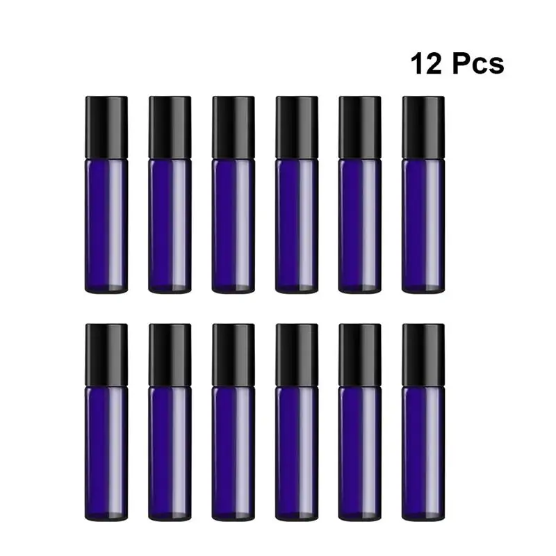 12Pcs 10ml Portable Roll-ball Bottles Perfume Essential Oil Dispensing Glass Bottles for Travel Trip