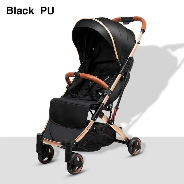 Ультра-светильник, складная коляска для новорожденных, модная коляска - Цвет: black pu
