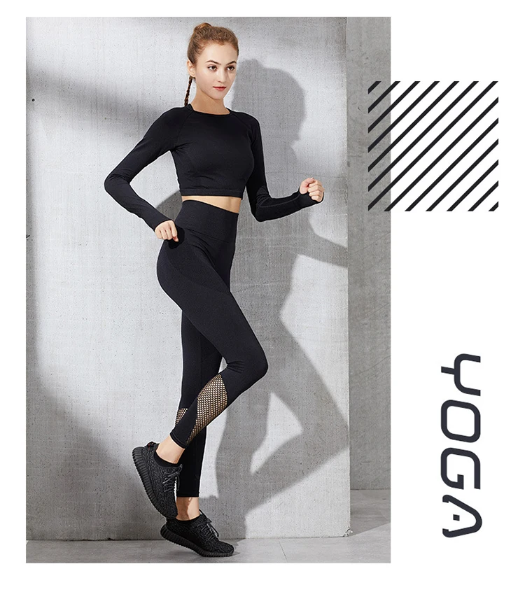 Sports Clothing Ourdoor Running Outfit Ladies 2 Piece Set Top With Full Sleeves And Pants Fitness Wear Seamless Gym Yuga Set