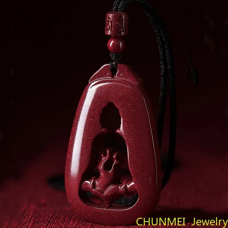 

Raw ore cinnabar Buddha Pendant heart original stone purple gold sand Buddha hand pendant men's and women's Necklace Jewelry
