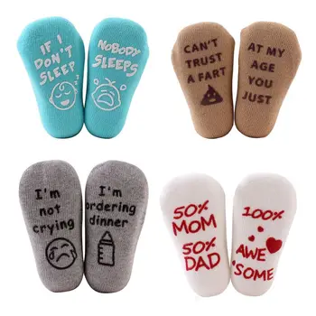 

Newborn Baby Combed Cotton Slipper Socks Anti-Slip Phrases Quote Letters Hosiery