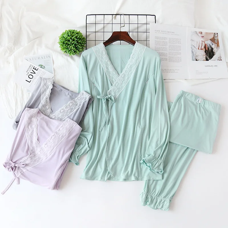 Maternity Robe Pijamas Women Cotton Pregnancy Postpartum Suit Breastfeeding Gown Nursing Sleepwear Cosy Modal Confinement Thin