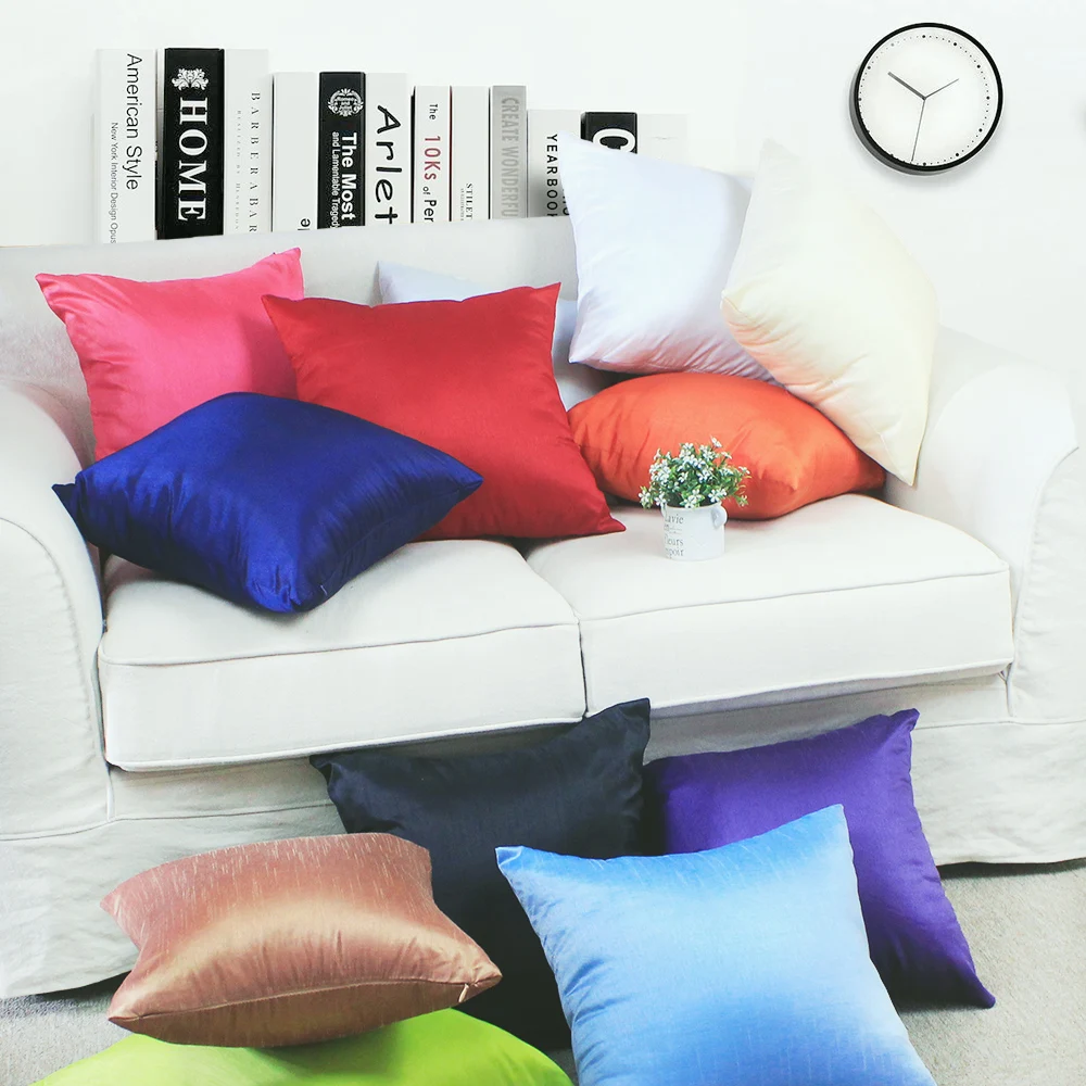 Plain Poly Silk Cushion Covers Pillow Case Sofa Throw Couch Decor 16" One Cover 