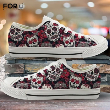 

FORUDESIGNS Cool Sugar Skull Pattern Woman Low Top Canvas Shoes Spring/Autumn Light Sneakers for Women Breathable Ladies Shoes