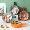 2021 New Nordic Ceramic Bowl with Handle Breakfast Noodle Fruit Bowl Forest Animal Design Dessert Soup Bowl 4 Pattern 3