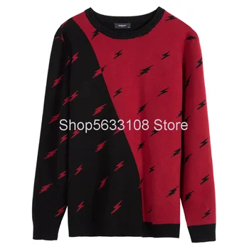

Autumn Keep Warm Sweater Plus Fat Plus Size Spell Color Top Loose Leisure Big Size Men's Wear