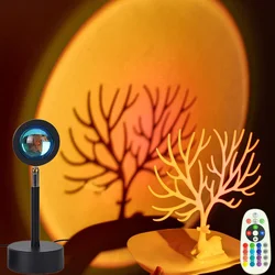 Proyector de atardecer arcoíris, luz nocturna de atmósfera, lámpara de proyección para cafetería, dormitorio, Control remoto