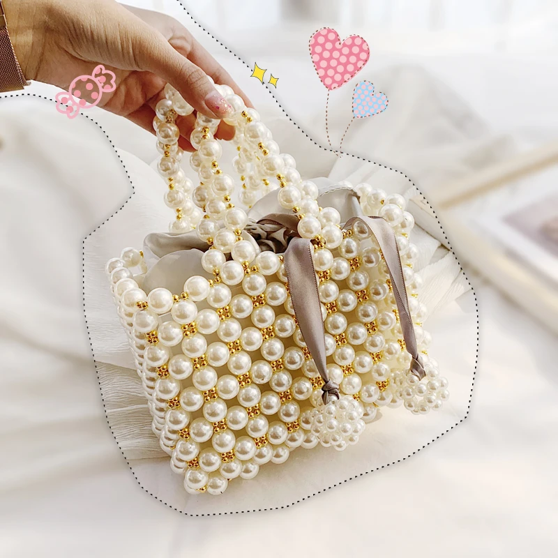 Bolso mano con perlas hecho mano para mujer, de bricolaje hechos a mano, bolso de hombro para fiesta de banquete de moda, bolsos de boda 2022|Bolsos de hombro| -