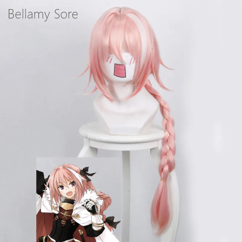 

Fate Apocrypha Astolfo Pink highlights white braided hair Cosplay hair wigs+Wig cap