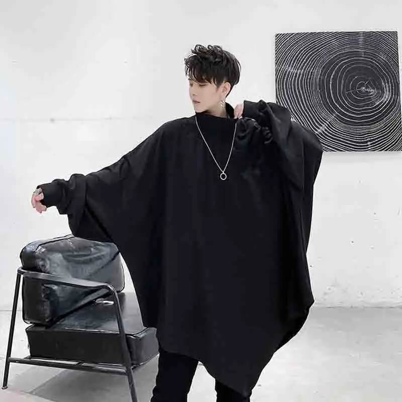 

Мужские рубашки с длинным рукавом; Сезон весна-осень; Темно-рукав «летучая мышь» с высоким, плотно облегающим шею воротником, футболка свободного покроя для мужчин, мужской досуг свитер, свитер с длинными рукавами; Цвет: черный; Большие размеры