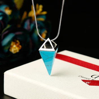 

1PC Fashion colourful Natural Crystal Mineral Ornaments Conical Pyramid Noble Pendant Couple Pendant Necklace Pendant Gift