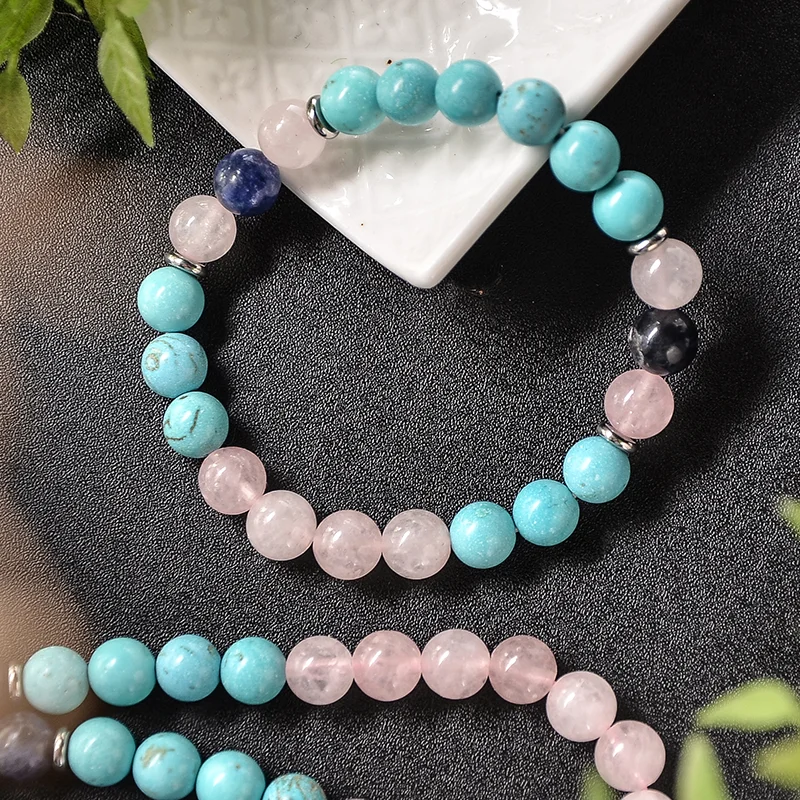 8mm Blue Turquoise Rose Quartz Blue Sodalite Beaded Mala Necklace Meditation Yoga Blessing Rosary 108 Japamala Jewelry Sets