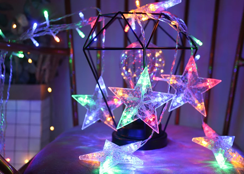 3M Door LED Star String Curtain Lights Christmas Garland Outdoor Garland Fairy Light For Home Wedding Party Garden Decoration