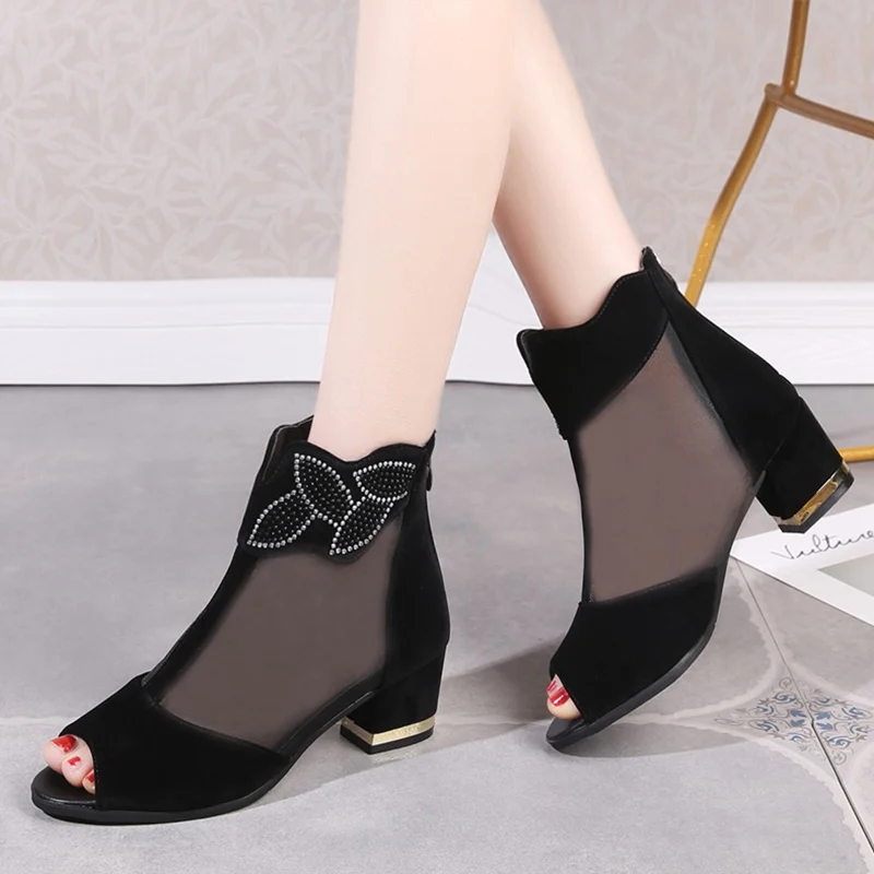 

Women Summer Mesh Peep Toe Sandals Ladies Sexy Heels Single Shoes Lace Woman Sandals Fashion Platform Female Shoes 2020 New