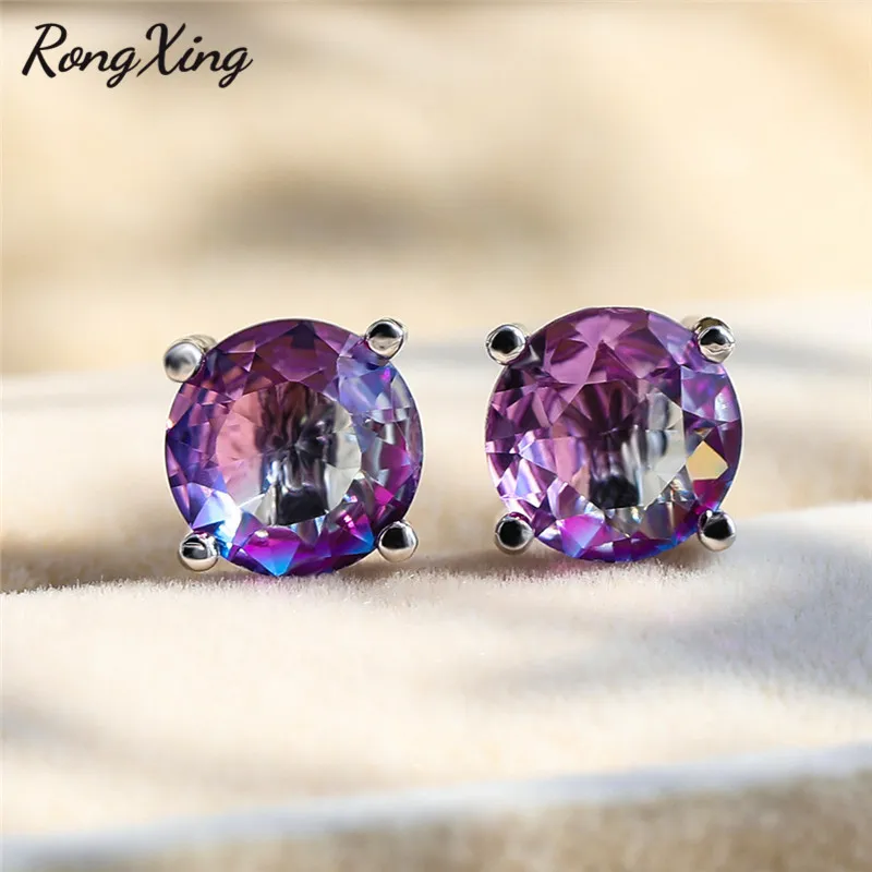 RongXing очаровательные фиолетовые хрустальные круглые серьги для женщин