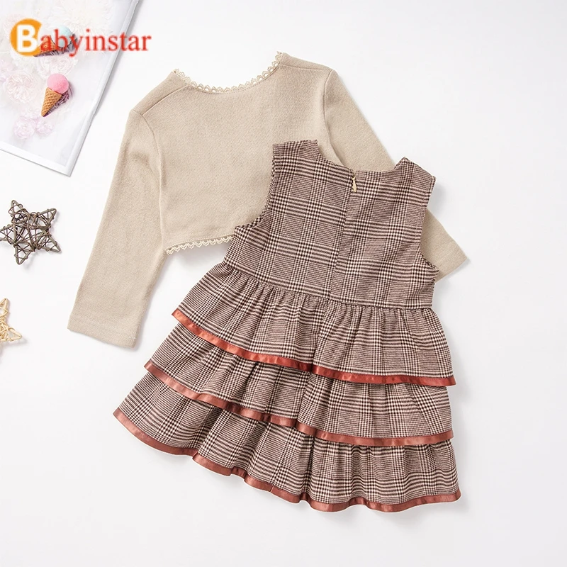New Plaid Fall Princess Dress + Kids Jackets For Girls Suit Sets For Girls Kids Clothing Set Toddler Fall Clothes Baby Girl Suit