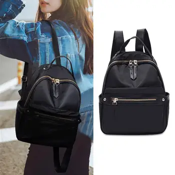 

Women Fashion Casual Backpack Oxford Cloth Canvas Wild Black Simple Backpacks Anti-theft Travel Waterproof N6S3