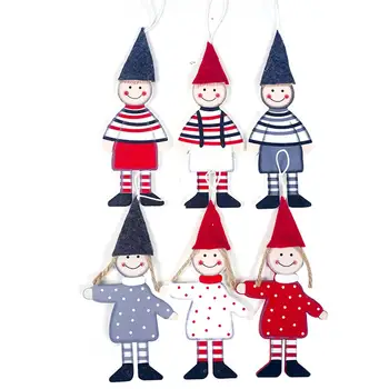 

6PCS Wooden Boy Girl Pendant Lovely Innovative Christmas Tree Decoration