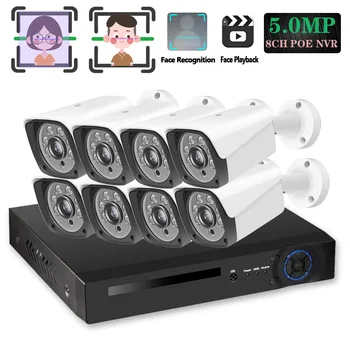 

8CH 5MP POE Security System Outdoor Bullet Camera Wide Angle IR-Cut 3.6mm lens Metal Weather-Proof Face Record Surveillance Kit