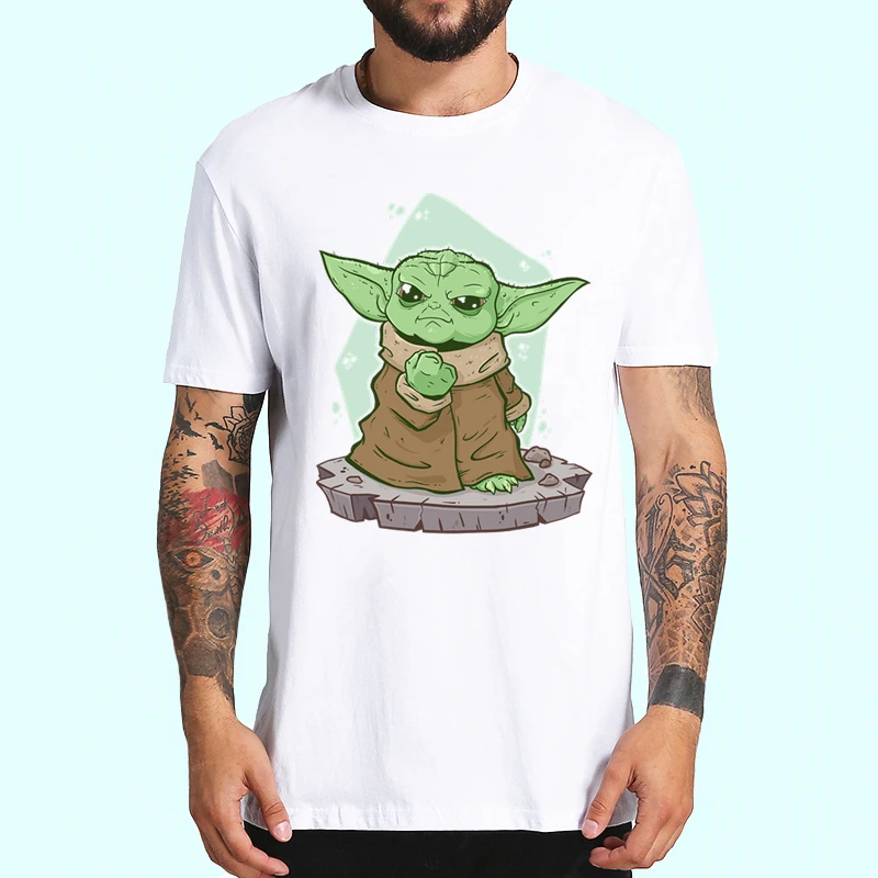 Новая мужская забавная футболка с принтом Звездные войны Yoda Mandalorian круглым
