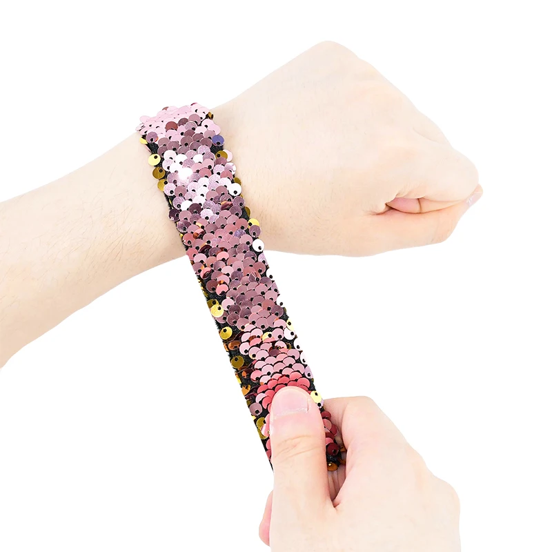 5pcs Glitter Slap Bracelets Mermaid Sequin Wristband for Girl Little Mermaid Birthday Party Decoration Gift Kids Toy Baby Shower