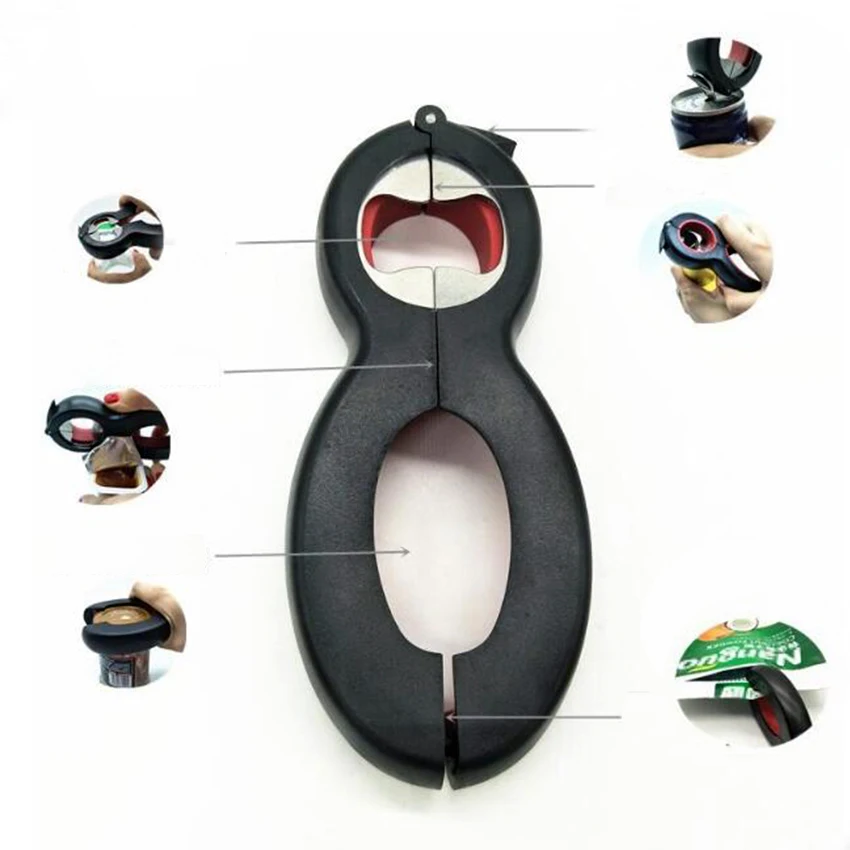 6 in 1 Multi Function Twist Bottle Opener, All in One Jar Gripper Can