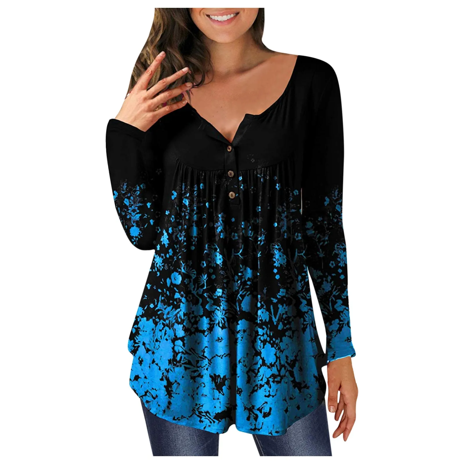 Sweatshirts Top For Women's V neck Floral Printed Tunic Tops Fashion ...