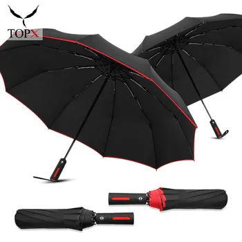 

Automatic Umbrella Rain Women Long-Handle 3Folding Wind Resistant Big Umbrellas For Business Rain Men Black Coating 10K Paraguas
