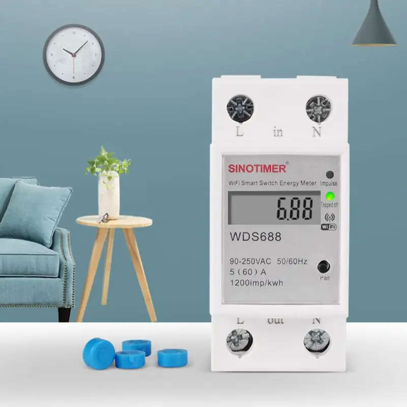 Wi Fi din рейка AC 90 250 В Амперметр Вольтметр счетчик энергии однофазный умный ЖК