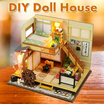 

DIY Wooden Doll Houses Miniature Dollhouse Japanese Style Double Layer Loft Doll House Furniture Kit Toy for Kids Birthday Gift