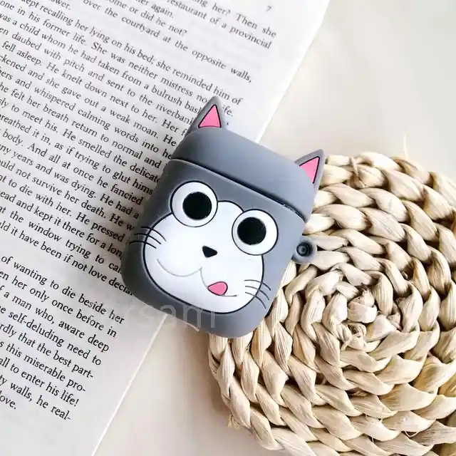 Cartoon For airpods case Silicone Cover For airpods Case Cute Earphone 3D Headphone case Protective Grey cat
