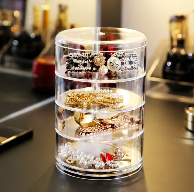  360°Rotating Transparent Cosmetic Storage Box Jewelry Box Makeup Organizer Jewelry Organizer Case C