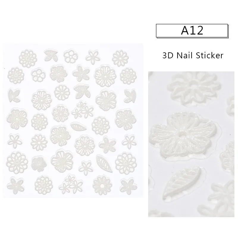 RBAN NAIL 3D акриловая Выгравированная наклейка для ногтей рельефная кружевная форма цветка Водные Наклейки эмаистичные наклейки для ногтей водная горка 1 лист - Цвет: S06519