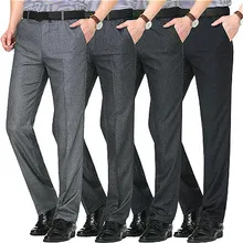 Новые мужские брюки прямые свободные повседневные брюки, большой размер хлопок модные мужские брюки для делового костюма черный серый