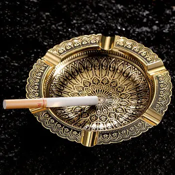 

12cm Vintage metal Round Ashtray Home Carving crafts Smoking Gadget Accessories High Grade Men's 2020 New year Gifts