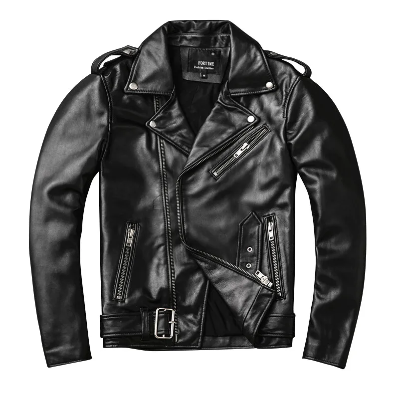 

2019 Black Men Autumn Slim Fit Biker's Leather Jacket Plus Size XXXXL Genuine Sheeskin Fashion Motorcycle CoatFREE SHIPPING