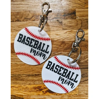 

2.5" in diameter Baseball Mom Acrylic Keychain with Red Tassel Team Mom Baseball Mom GiftCute Ha ey Chain Ring