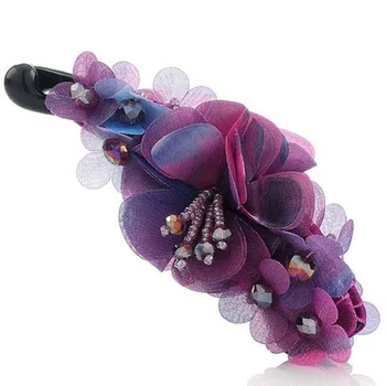 

1PC Fabric Flowers Beads Banana Hair Clip Ponytail Holder Hair Accessories for Women Girls (Purple)