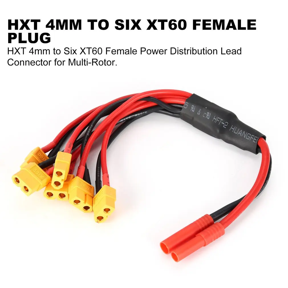 

HXT 4mm to Six XT60 Female Power Distribution Lead Connector for Multi-Rotor Multi Charging Plug Cable for RC Quadcopter
