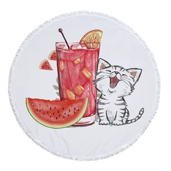 

Soft Cool Print Summer Round Microfiber Bath Shower Towels Yoga Mat Blanket Towel with Tassels with Drawstring Backpack Bag